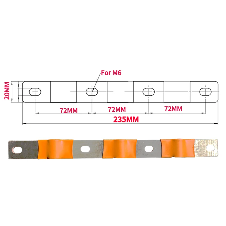 Flexible Busbar 300A 200A 56MM 74MM Bus Bar Copper Loose Protector with Isolation Battery Connector Conductive Band Elliptic