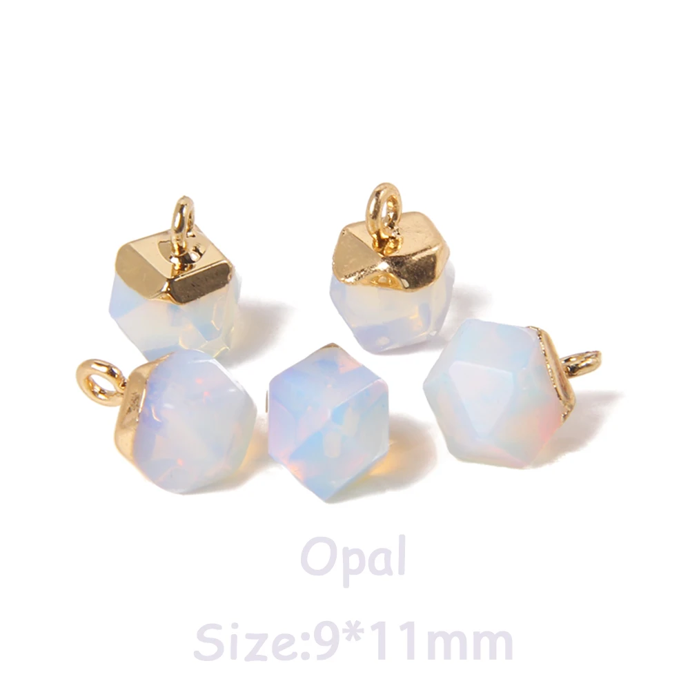 5PCS Natural Faceted Tiny Stone Pendants Charms Geometric Gems Pendant Fit Making Jewelry Necklaces Earrings DIY Accessory