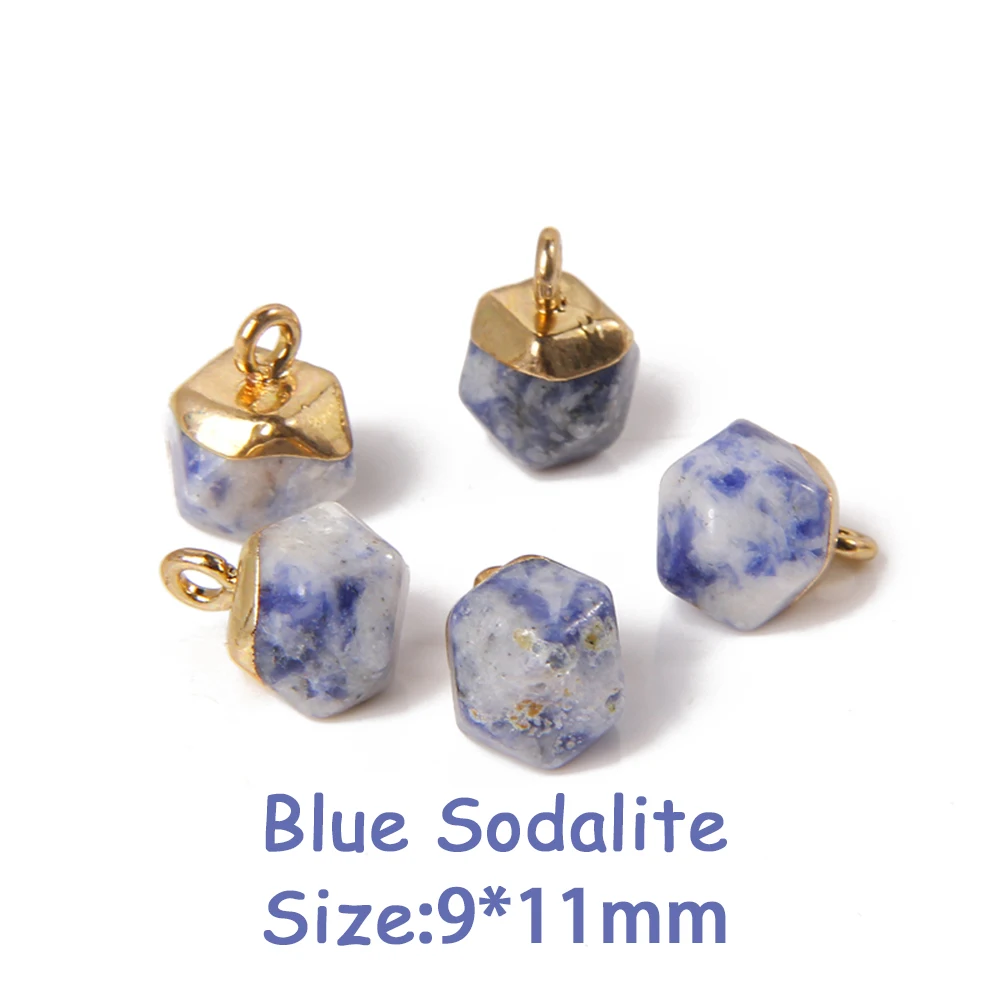 5PCS Natural Faceted Tiny Stone Pendants Charms Geometric Gems Pendant Fit Making Jewelry Necklaces Earrings DIY Accessory
