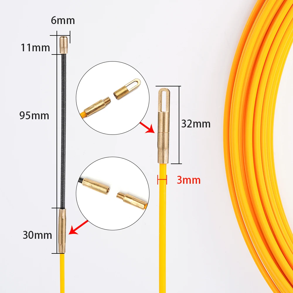 5-50M Cable Puller 3mm Cable Puller Fish Tape Yellow Cable Fiberglass Fish Tape Reel Puller Fiberglass Metal Wall Wire Conduit