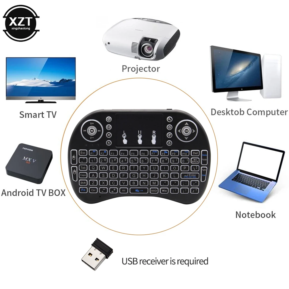 Backlit English Russian Arabic Spain Hebrew 2.4G Air Mouse Android TV Box PC I8 Mini Wireless Keyboard Remote Touchpad