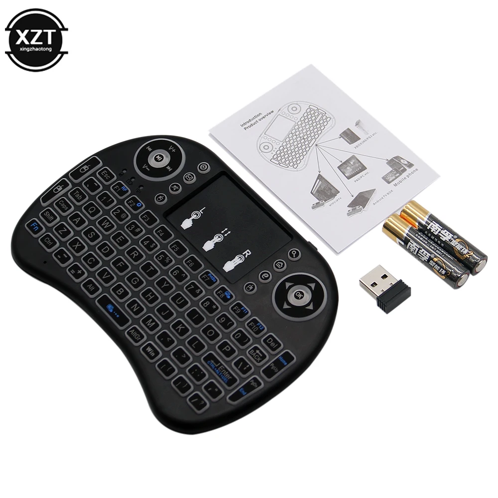 Backlit English Russian Arabic Spain Hebrew 2.4G Air Mouse Android TV Box PC I8 Mini Wireless Keyboard Remote Touchpad