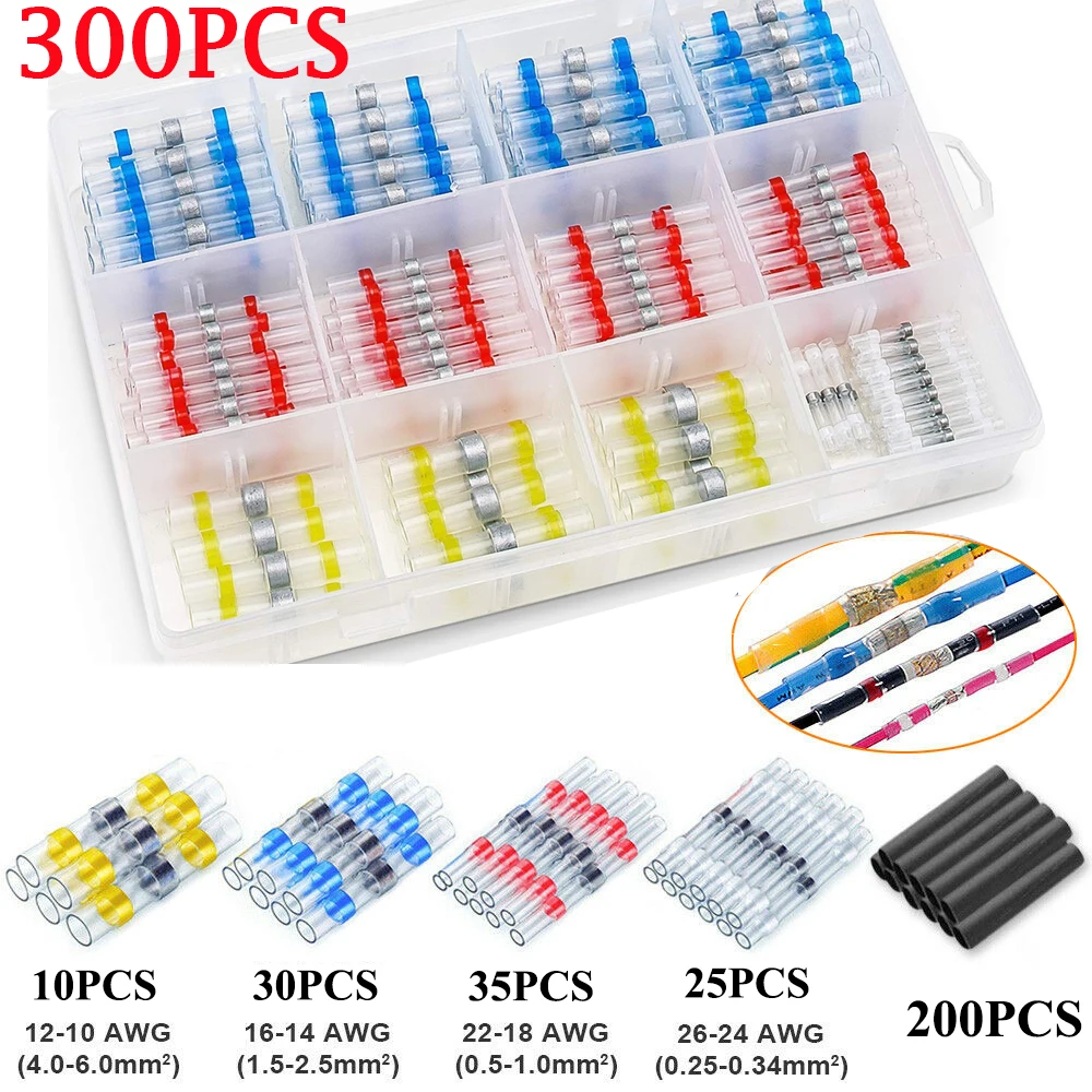 50-1000Pcs Solder Seal Wire Connectors Heat Shrink Waterproof Solder Butt Connectors Solder Connector Kit Auto Marine Insulated
