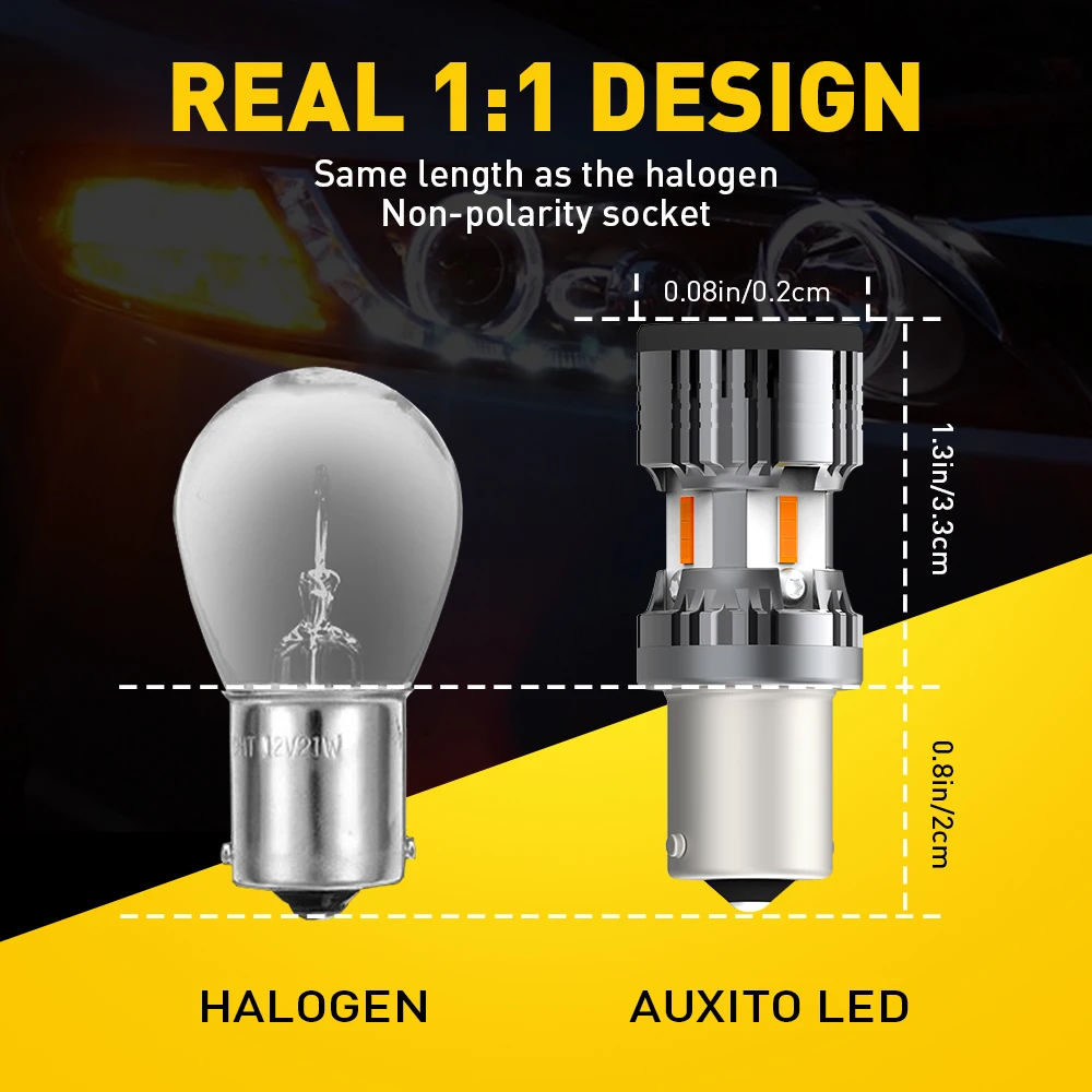 AUXITO 2x 1156 BA15S P21W LED Error Free No Hyperflash PY21W BAU15S T20 7440 W21W LED Indicator Bulb Car Turn Signal Light Amber