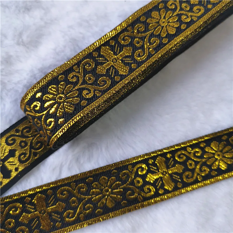 7 Meters 1 Inch 25mm Gold Color Silver Color Vintage Ethnic Embroidery Ribbon Boho Lace Trim DIY Clothes Bag Embroidered Fabric