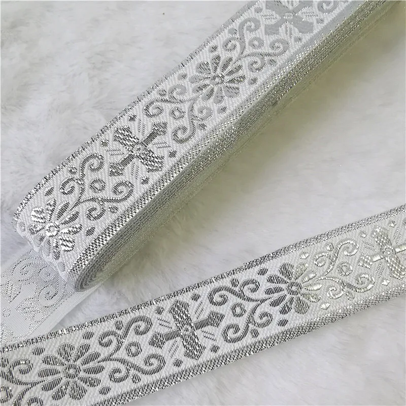 7 Meters 1 Inch 25mm Gold Color Silver Color Vintage Ethnic Embroidery Ribbon Boho Lace Trim DIY Clothes Bag Embroidered Fabric