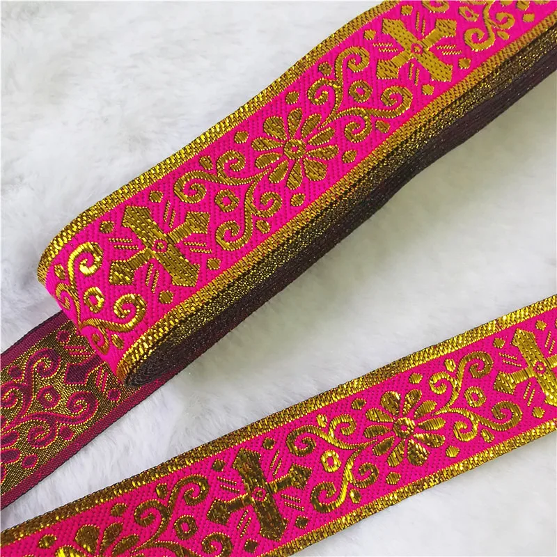 7 Meters 1 Inch 25mm Gold Color Silver Color Vintage Ethnic Embroidery Ribbon Boho Lace Trim DIY Clothes Bag Embroidered Fabric