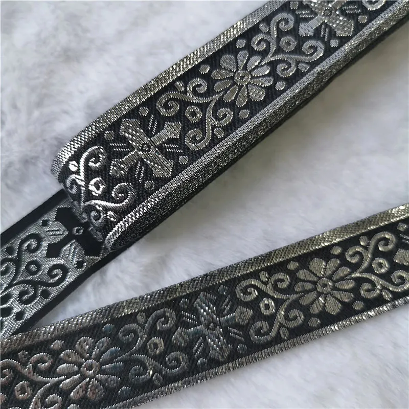 7 Meters 1 Inch 25mm Gold Color Silver Color Vintage Ethnic Embroidery Ribbon Boho Lace Trim DIY Clothes Bag Embroidered Fabric