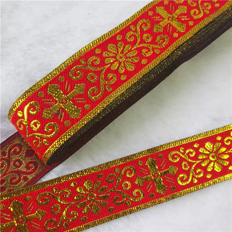 7 Meters 1 Inch 25mm Gold Color Silver Color Vintage Ethnic Embroidery Ribbon Boho Lace Trim DIY Clothes Bag Embroidered Fabric