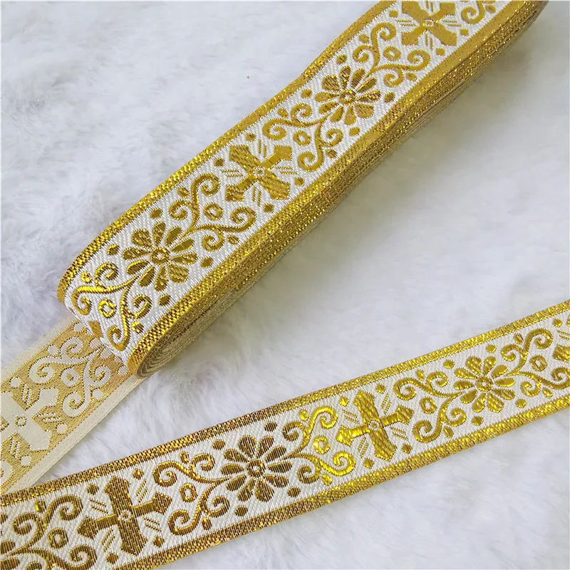 7 Meters 1 Inch 25mm Gold Color Silver Color Vintage Ethnic Embroidery Ribbon Boho Lace Trim DIY Clothes Bag Embroidered Fabric