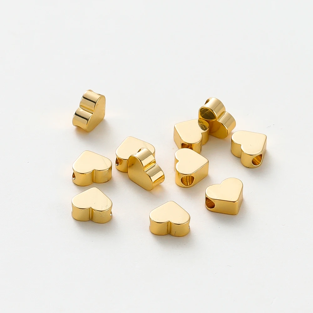 5MM 20pcs/bag 14K 18K Gold Color Plated Flat Heart Shape Charm Spacer Beads Loose Beads For DIY Jewelry Accessories Wholesale