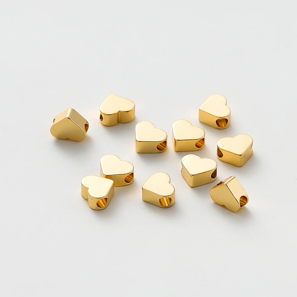 5MM 20pcs/bag 14K 18K Gold Color Plated Flat Heart Shape Charm Spacer Beads Loose Beads For DIY Jewelry Accessories Wholesale