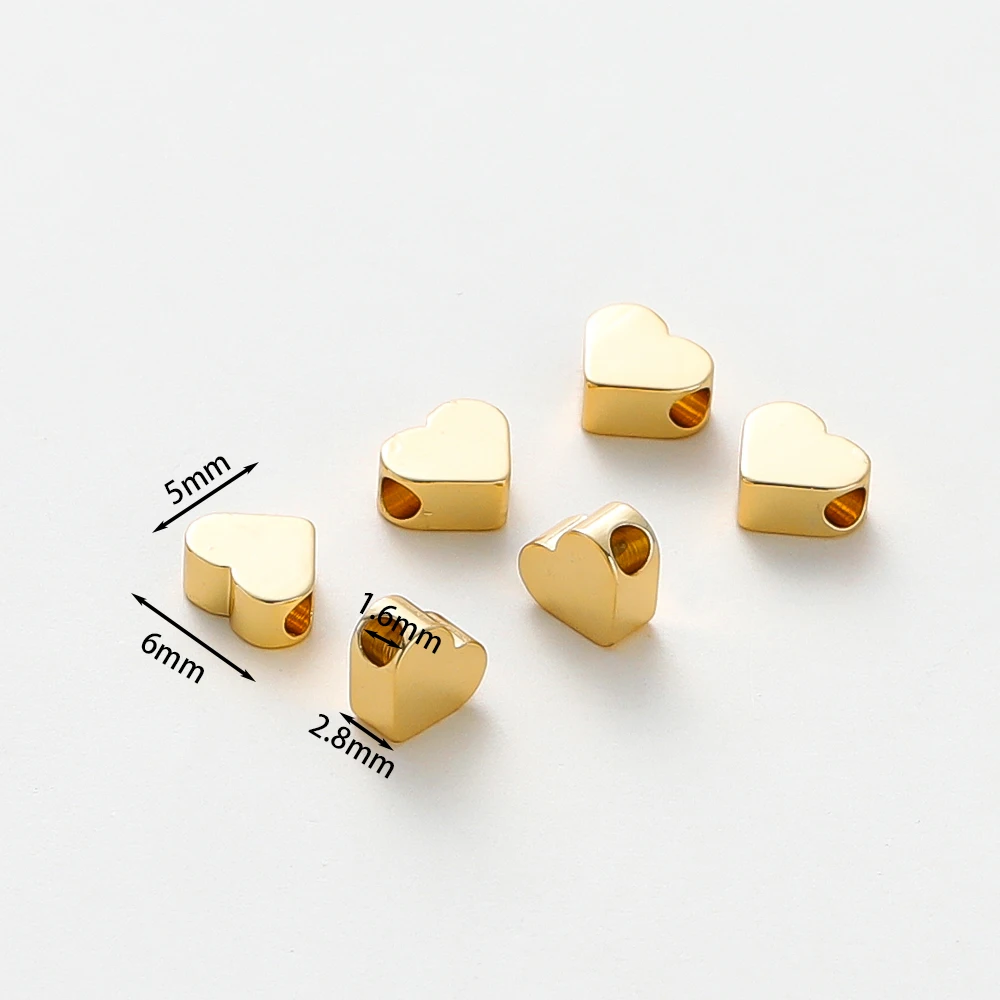 5MM 20pcs/bag 14K 18K Gold Color Plated Flat Heart Shape Charm Spacer Beads Loose Beads For DIY Jewelry Accessories Wholesale