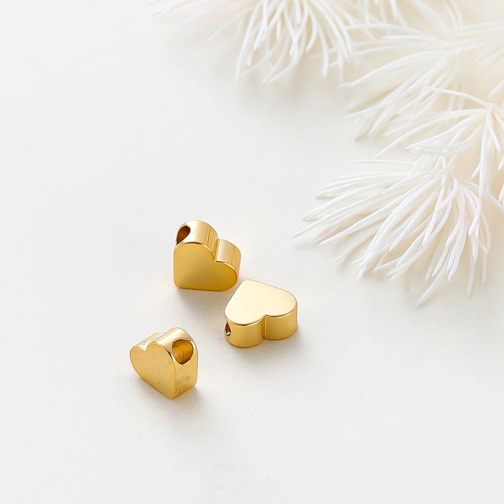 5MM 20pcs/bag 14K 18K Gold Color Plated Flat Heart Shape Charm Spacer Beads Loose Beads For DIY Jewelry Accessories Wholesale