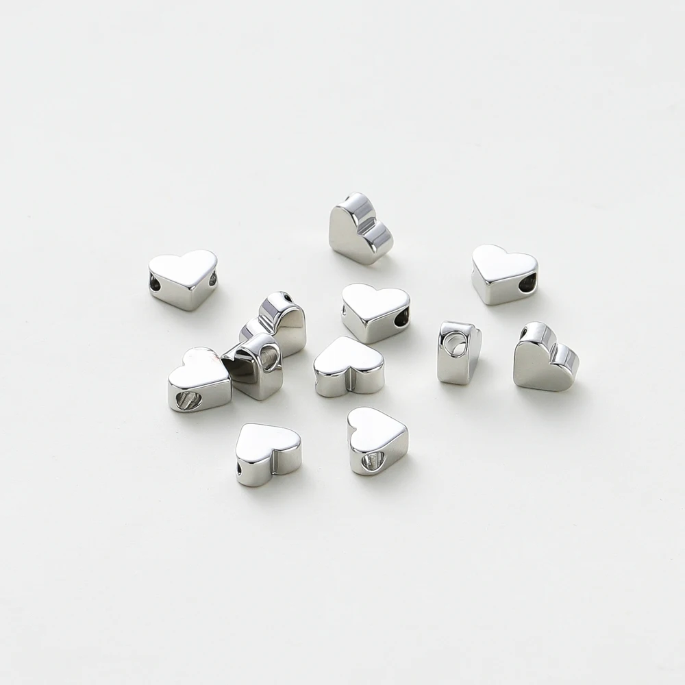 5MM 20pcs/bag 14K 18K Gold Color Plated Flat Heart Shape Charm Spacer Beads Loose Beads For DIY Jewelry Accessories Wholesale