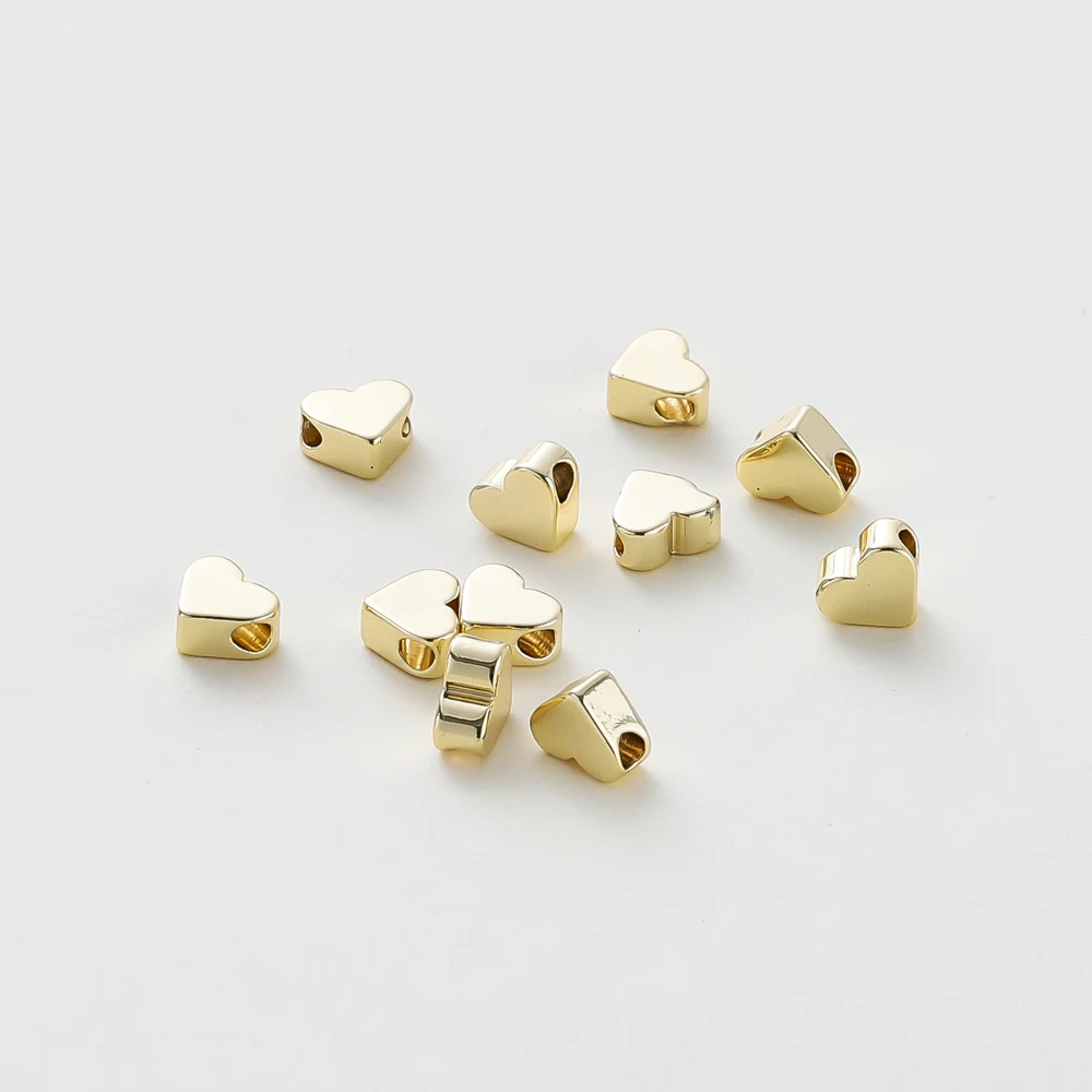 5MM 20pcs/bag 14K 18K Gold Color Plated Flat Heart Shape Charm Spacer Beads Loose Beads For DIY Jewelry Accessories Wholesale