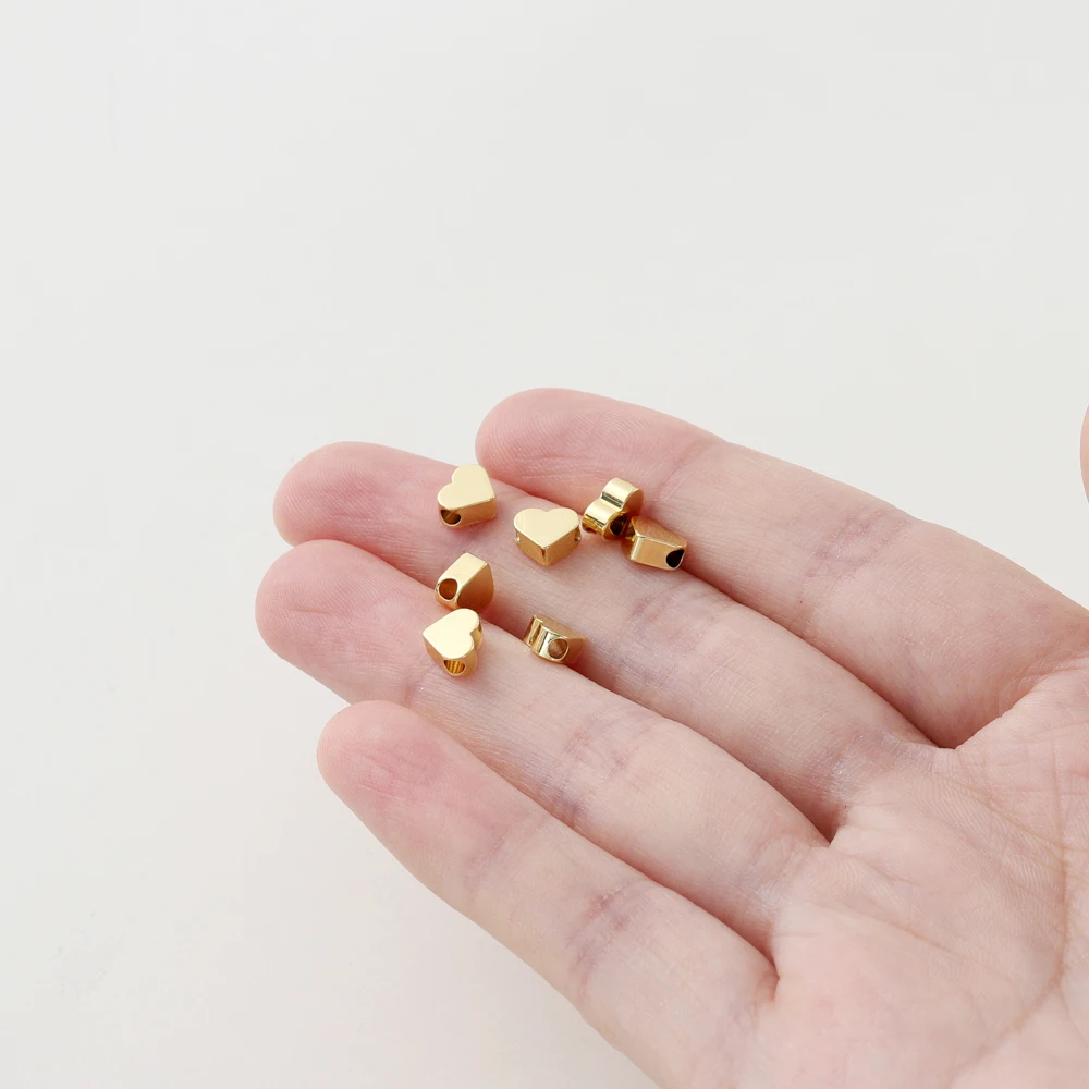 5MM 20pcs/bag 14K 18K Gold Color Plated Flat Heart Shape Charm Spacer Beads Loose Beads For DIY Jewelry Accessories Wholesale