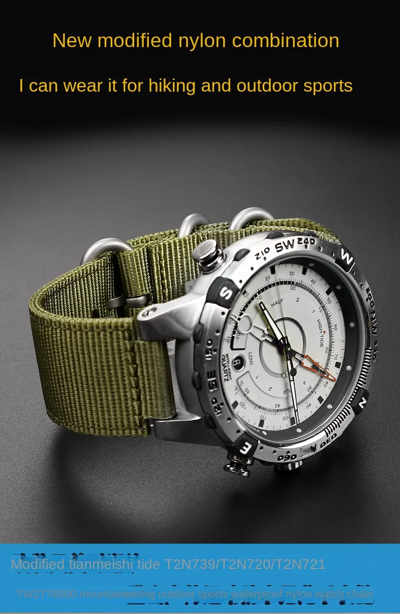 24*16mm Convex Metal ring nylon Watchband For TIMEX Tidal T2N721 T2N720 TW2T76500 TW2T76300 Sport breathable Canvas Watch Strap