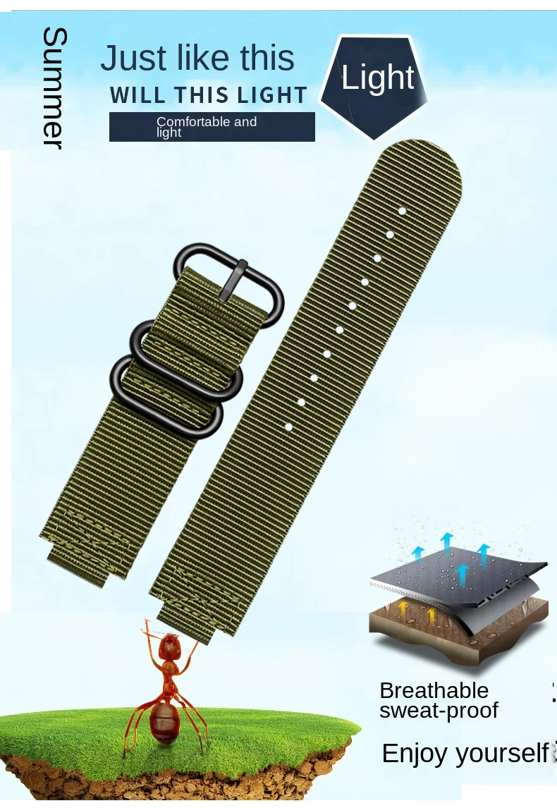 24*16mm Convex Metal ring nylon Watchband For TIMEX Tidal T2N721 T2N720 TW2T76500 TW2T76300 Sport breathable Canvas Watch Strap