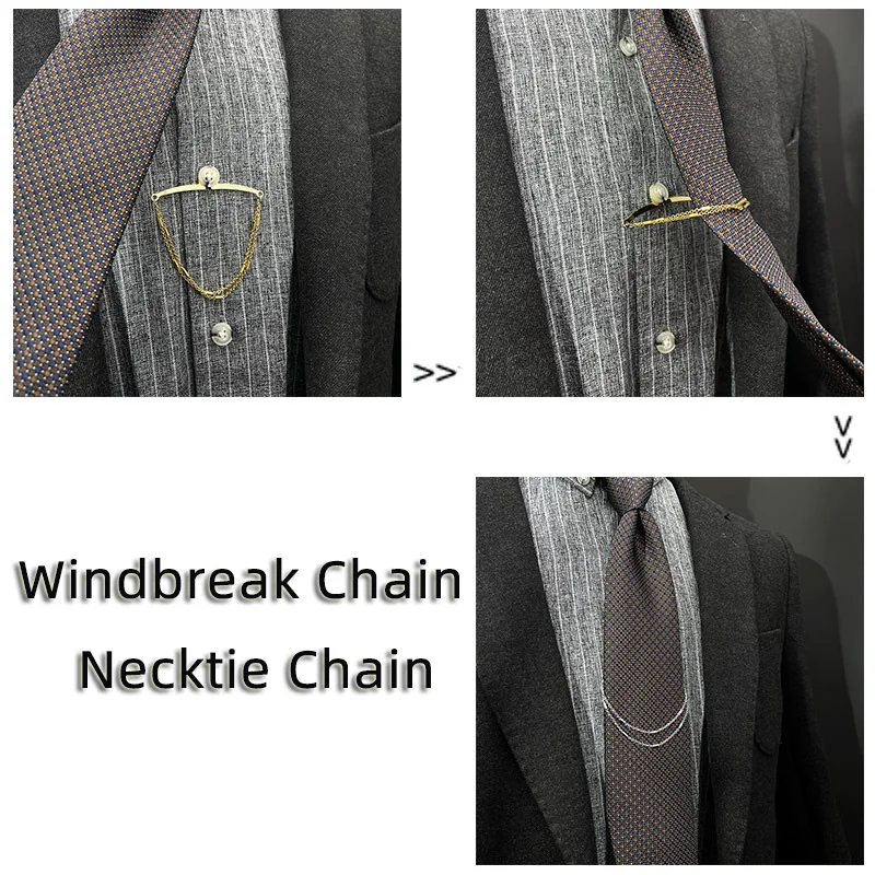 Tie Chain Mens Necktie Windbreak Chain Metal U-chain Dress Shirts Brooch Windbreak Changeless Brooch Lapel Pin Neck Ties Clip