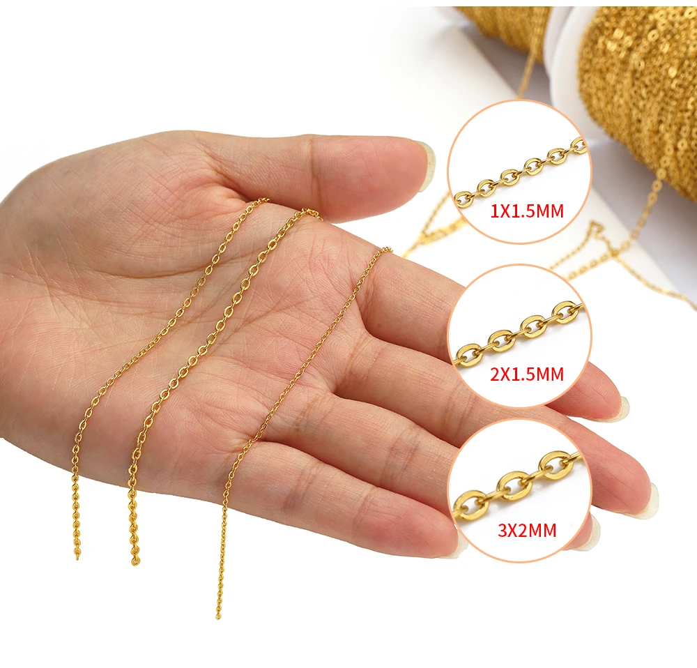 10Meters 1/1.5/2mm Gold Stainless Steel Chain O Shape Cross Chains for DIY Jewelry Making Bracelets Necklace Bulk Chain Supplies