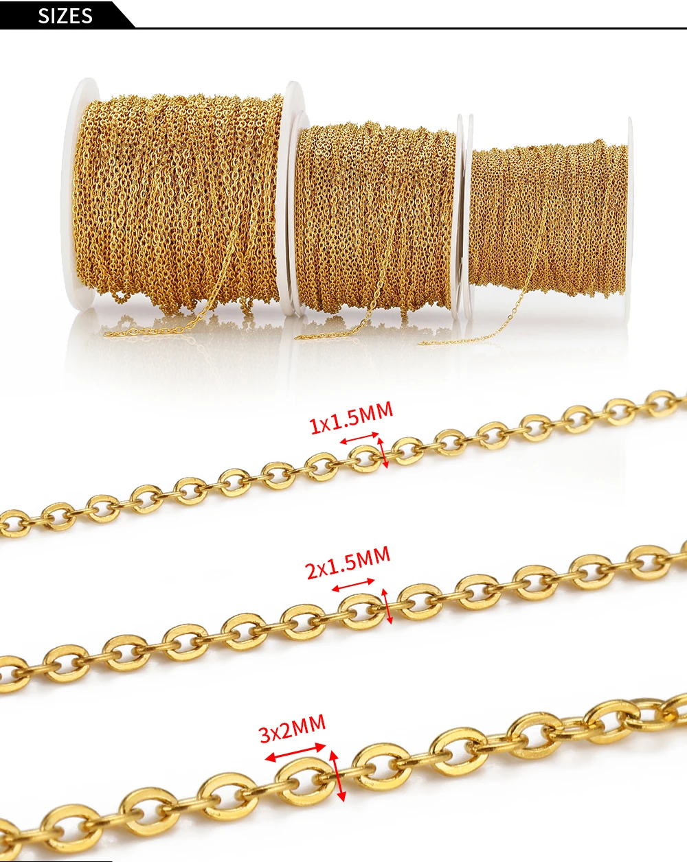 10Meters 1/1.5/2mm Gold Stainless Steel Chain O Shape Cross Chains for DIY Jewelry Making Bracelets Necklace Bulk Chain Supplies
