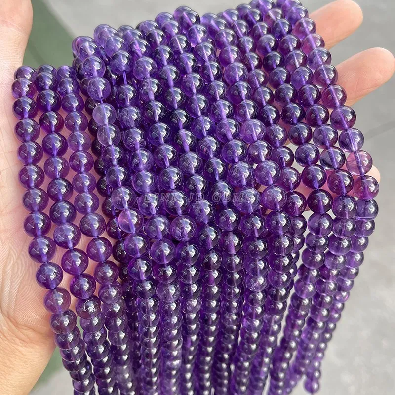 5A Natural Stone Purple Amethysts Beads Round Loose Spacer 4 6 8 10mm Pick Size For Jewelry Making Diy Bracelet Accessories