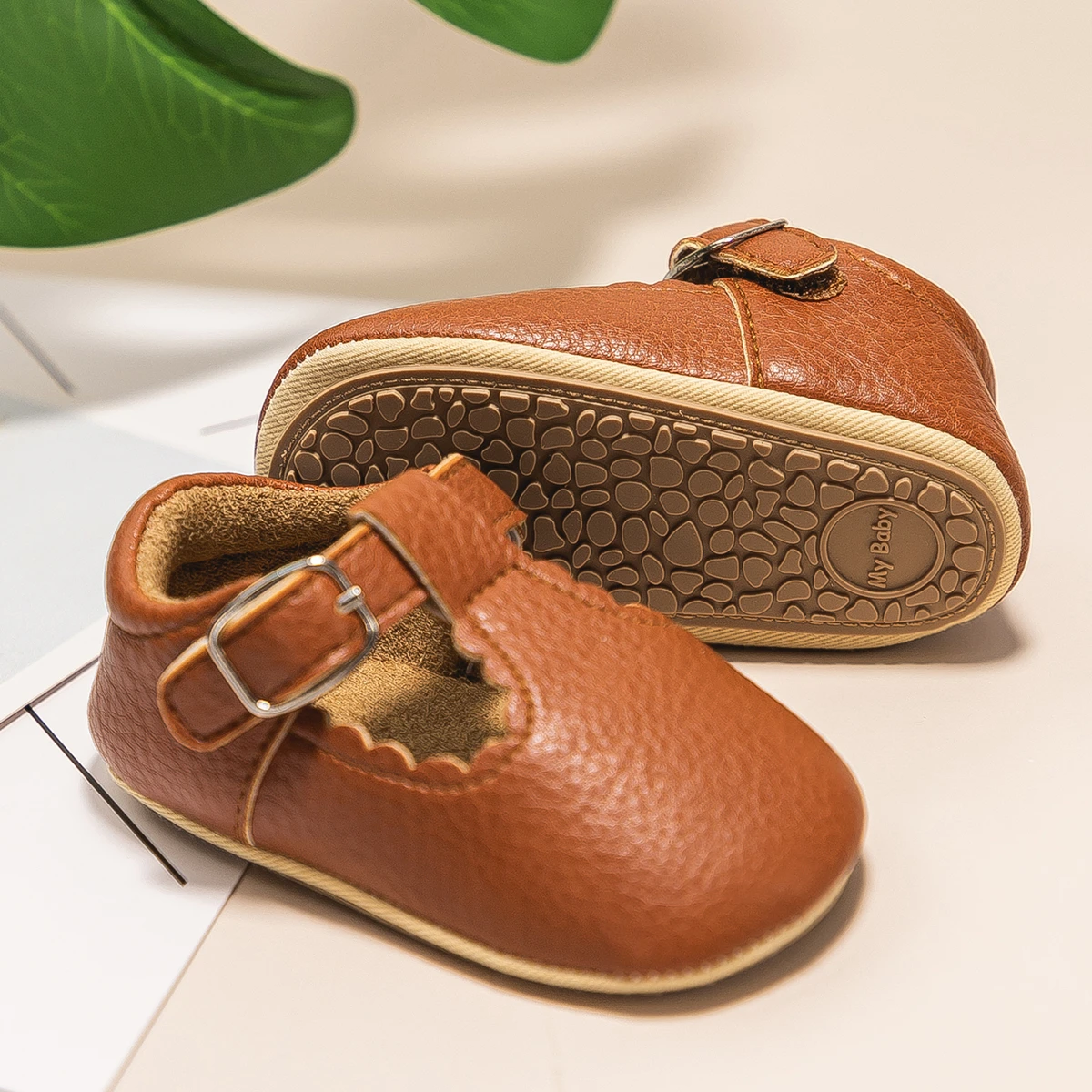 KIDSUN Newborn Baby Shoes Stripe PU Leather Boy Girl Shoes Toddler Rubber Sole Anti-slip First Walkers Infant Moccasins