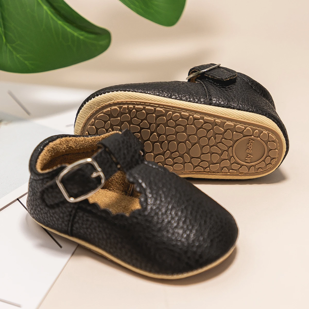 KIDSUN Newborn Baby Shoes Stripe PU Leather Boy Girl Shoes Toddler Rubber Sole Anti-slip First Walkers Infant Moccasins