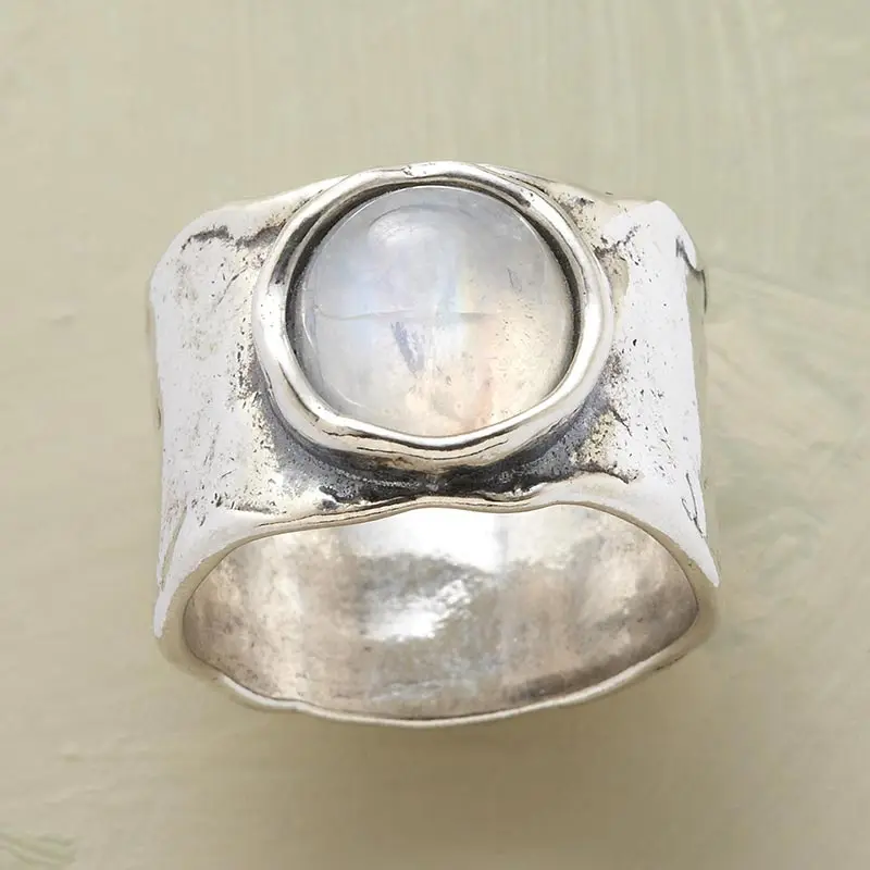Vintage Round Moonstone Rings for Men Female Wedding Party Anniversary Gift Jewelry Accessories Gifts for Girl Anillos Mujer