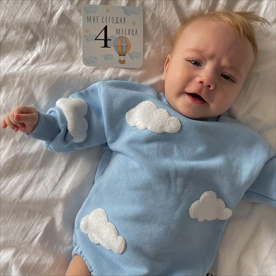 2024 Spring Baby Clothes Cloud Sweatshirt Romper Baby Girl Boys Long Sleeve Bodysuit Clothes Newborn 0 To 12 Months 24M Jumpsuit