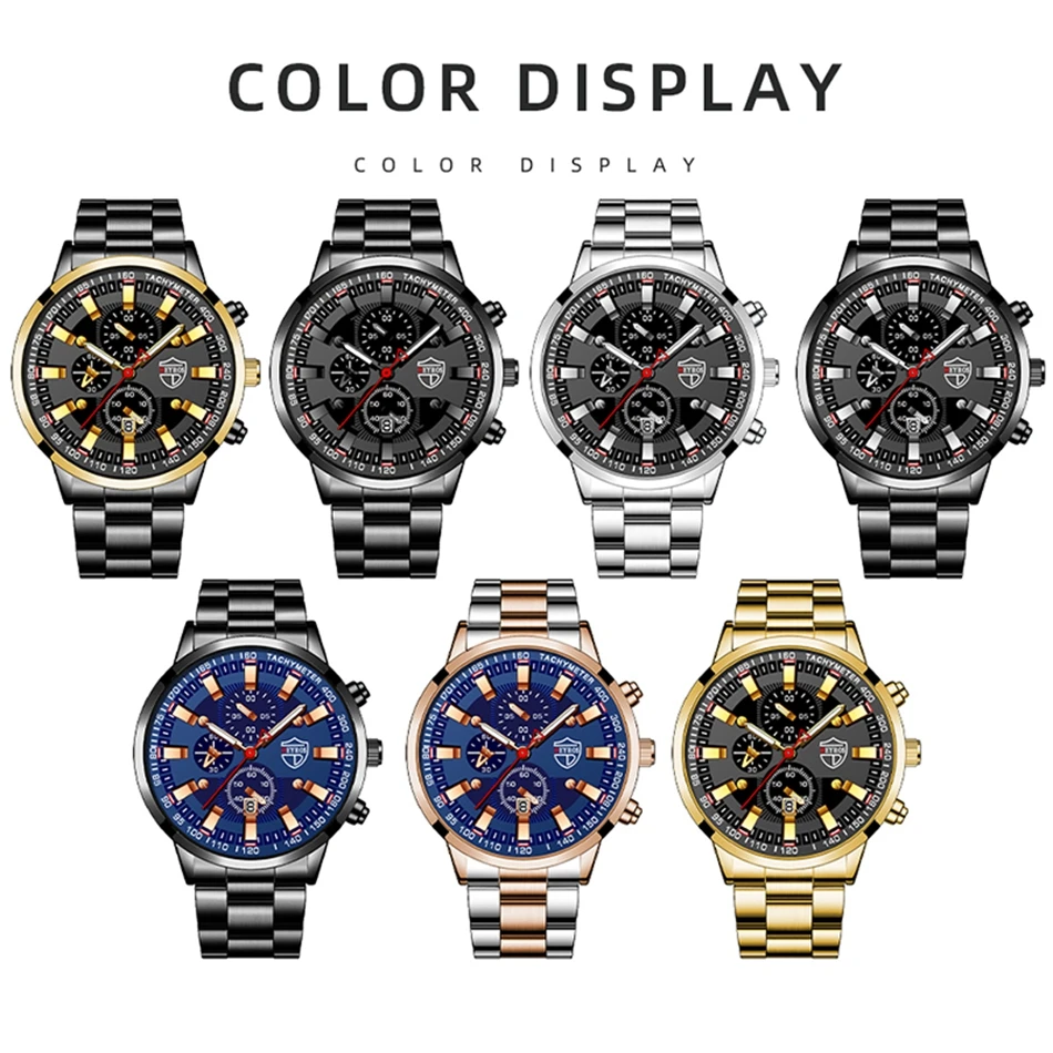 2023 Mens Watches Fashion Luxury Men Black Stainless Steel Quartz Wristwatch Man Business Casual Leather Watch relogio masculino