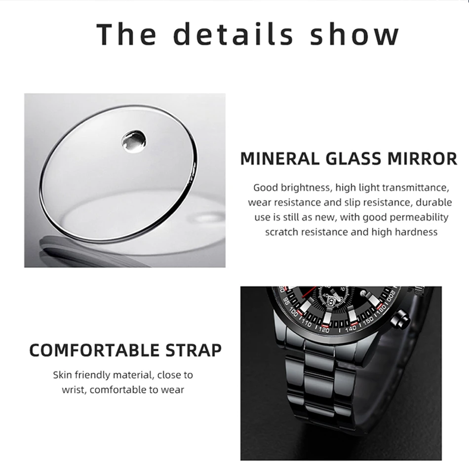 2023 Mens Watches Fashion Luxury Men Black Stainless Steel Quartz Wristwatch Man Business Casual Leather Watch relogio masculino