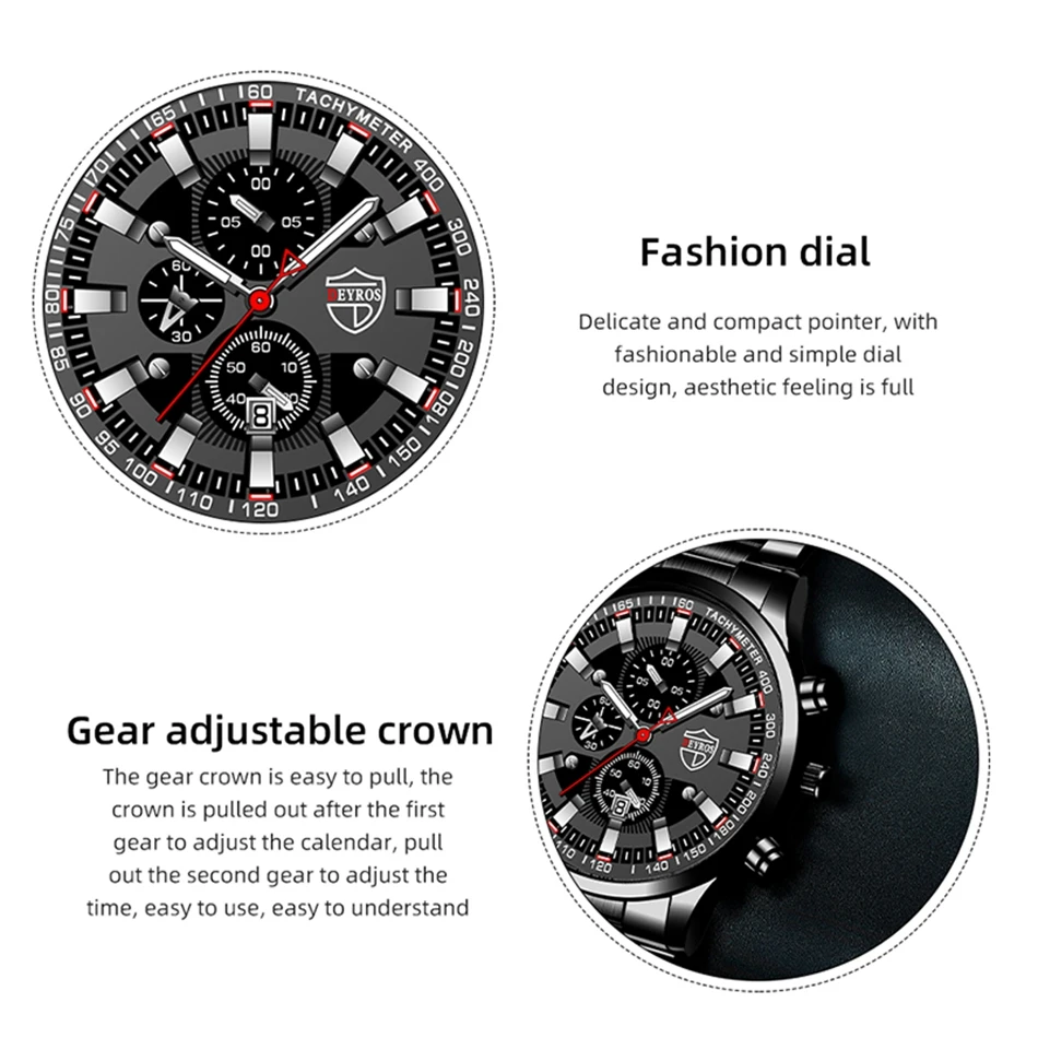 2023 Mens Watches Fashion Luxury Men Black Stainless Steel Quartz Wristwatch Man Business Casual Leather Watch relogio masculino