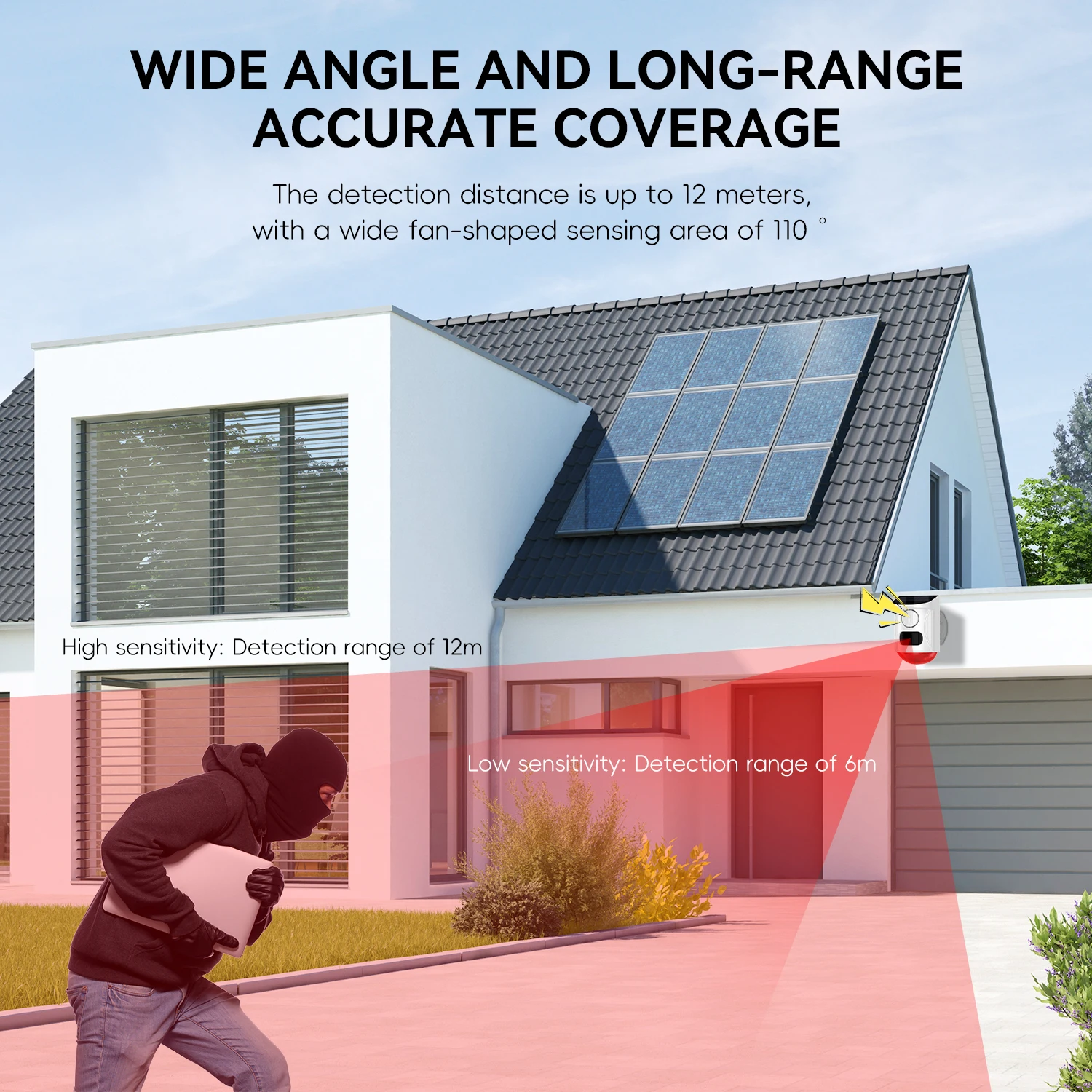 Tuya Smart WiFi Infrared Motion Detector Solar Outdoor PIR Wireless Strobe Siren Detector Sound Alarm Waterproof Remote Control