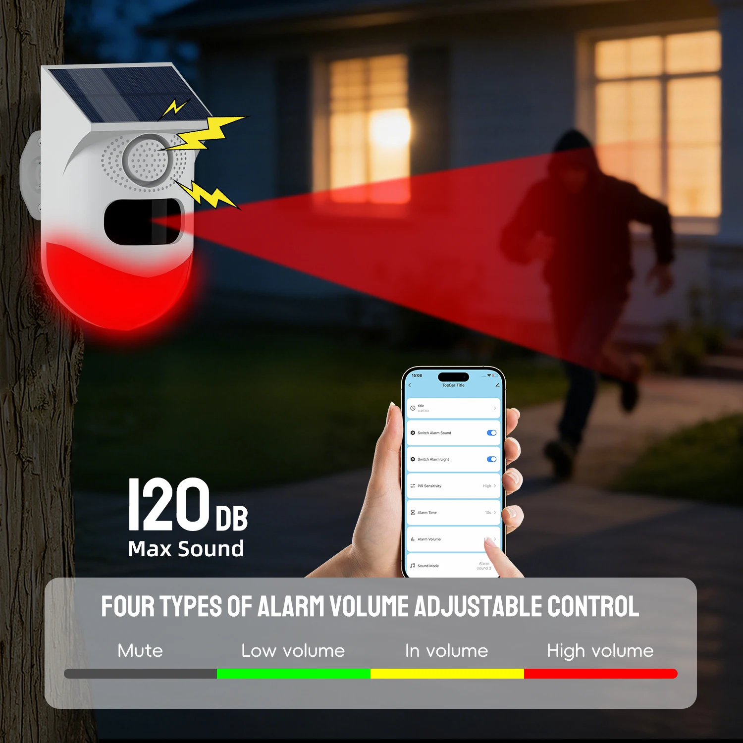 Tuya Smart WiFi Infrared Motion Detector Solar Outdoor PIR Wireless Strobe Siren Detector Sound Alarm Waterproof Remote Control
