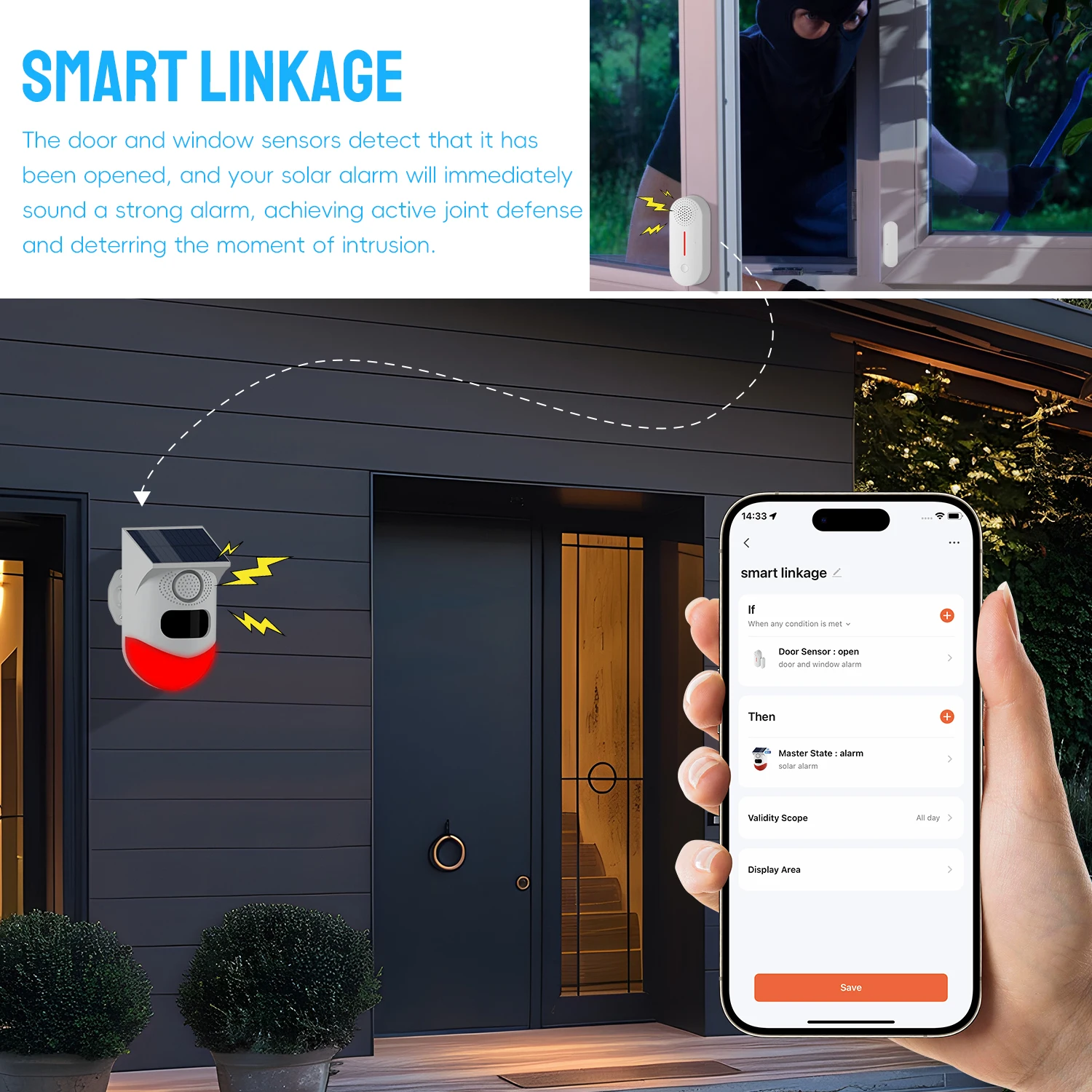 Tuya Smart WiFi Infrared Motion Detector Solar Outdoor PIR Wireless Strobe Siren Detector Sound Alarm Waterproof Remote Control