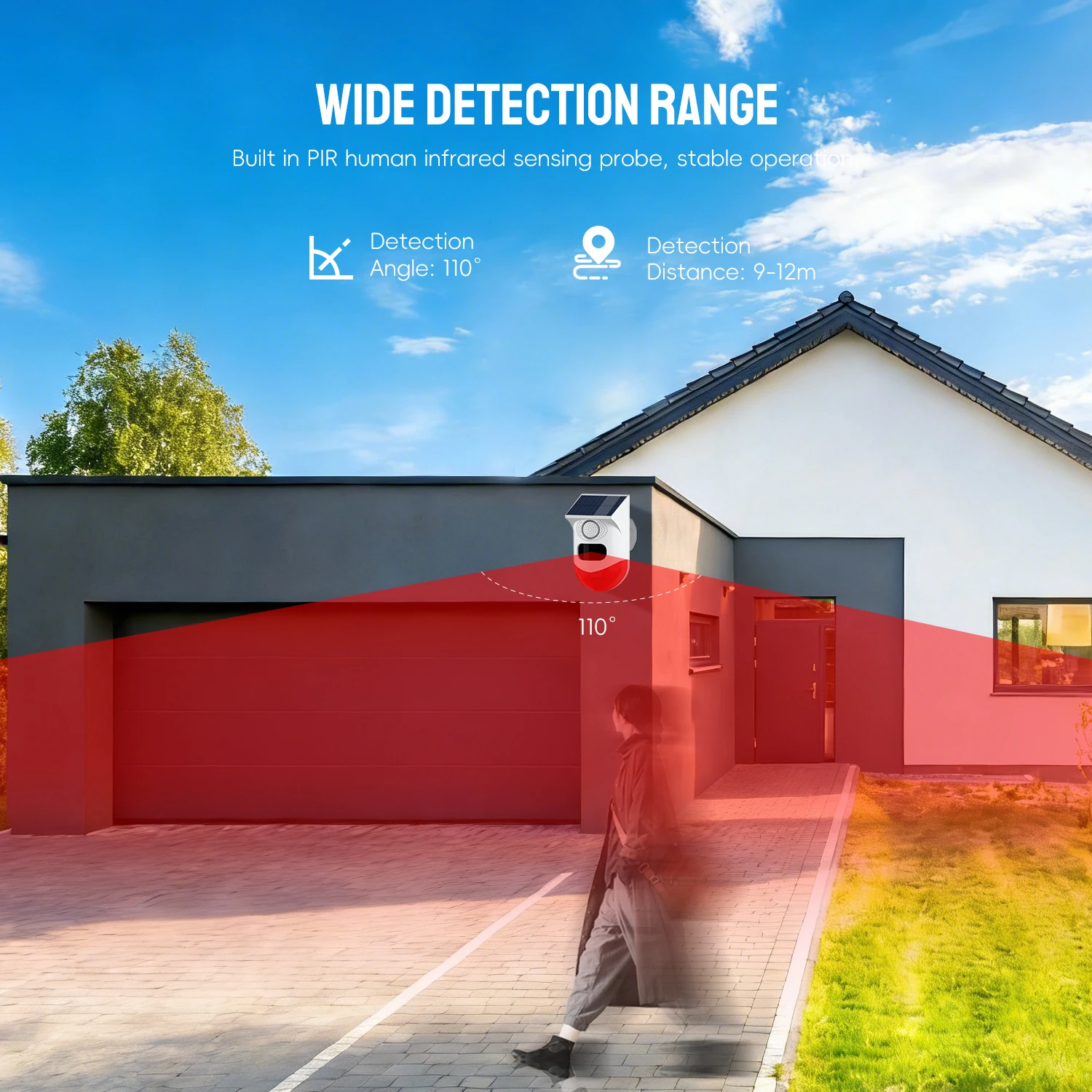 Tuya Smart WiFi Infrared Motion Detector Solar Outdoor PIR Wireless Strobe Siren Detector Sound Alarm Waterproof Remote Control