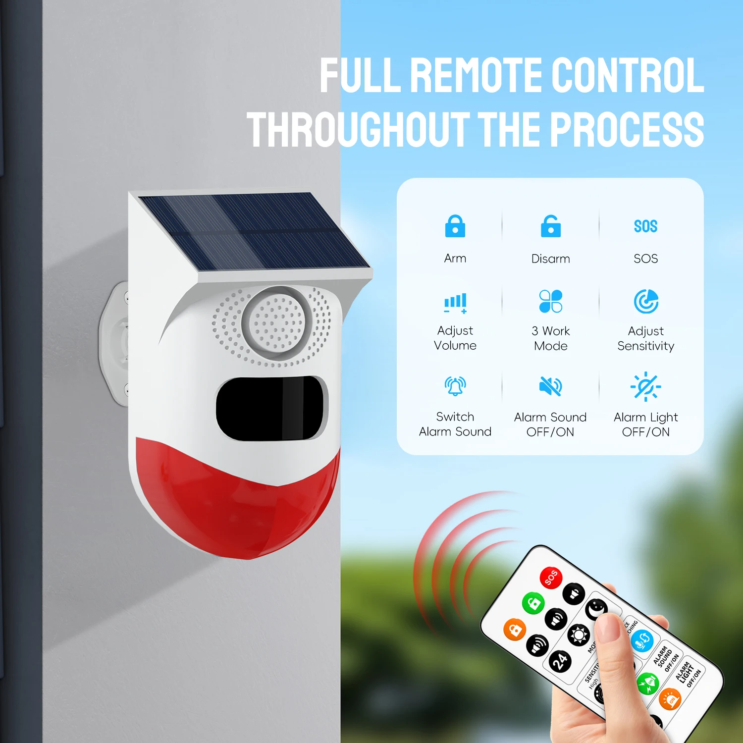 Tuya Smart WiFi Infrared Motion Detector Solar Outdoor PIR Wireless Strobe Siren Detector Sound Alarm Waterproof Remote Control