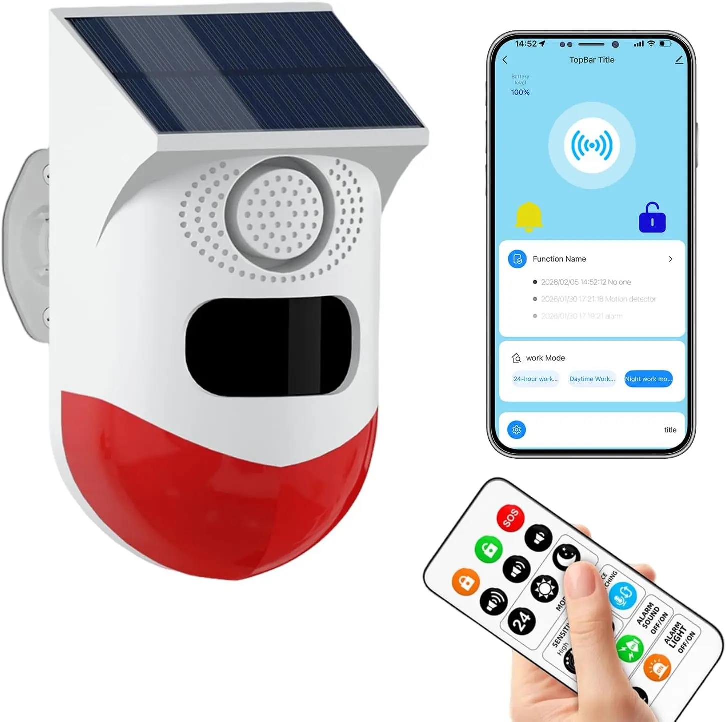 Tuya Smart WiFi Infrared Motion Detector Solar Outdoor PIR Wireless Strobe Siren Detector Sound Alarm Waterproof Remote Control