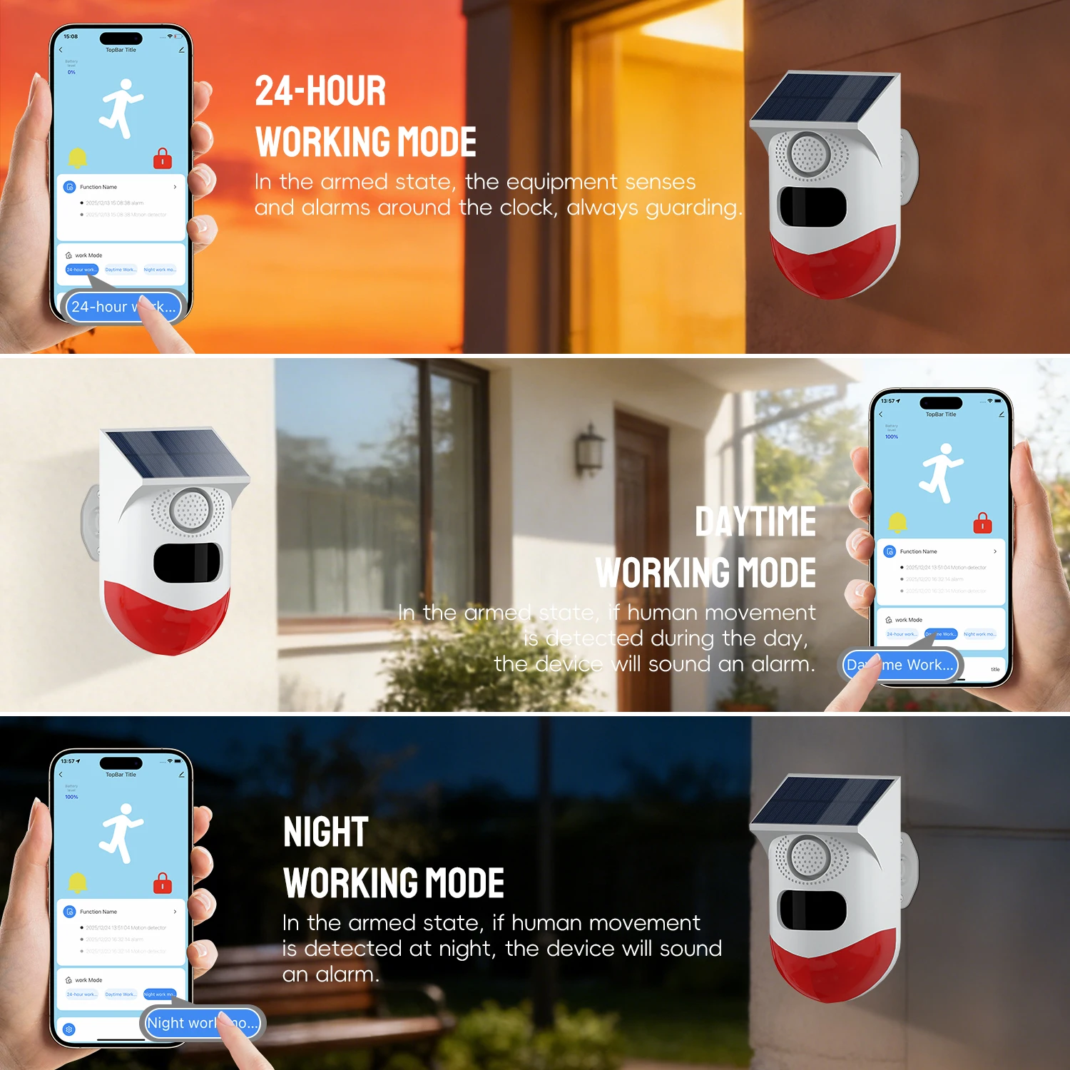 Tuya Smart WiFi Infrared Motion Detector Solar Outdoor PIR Wireless Strobe Siren Detector Sound Alarm Waterproof Remote Control