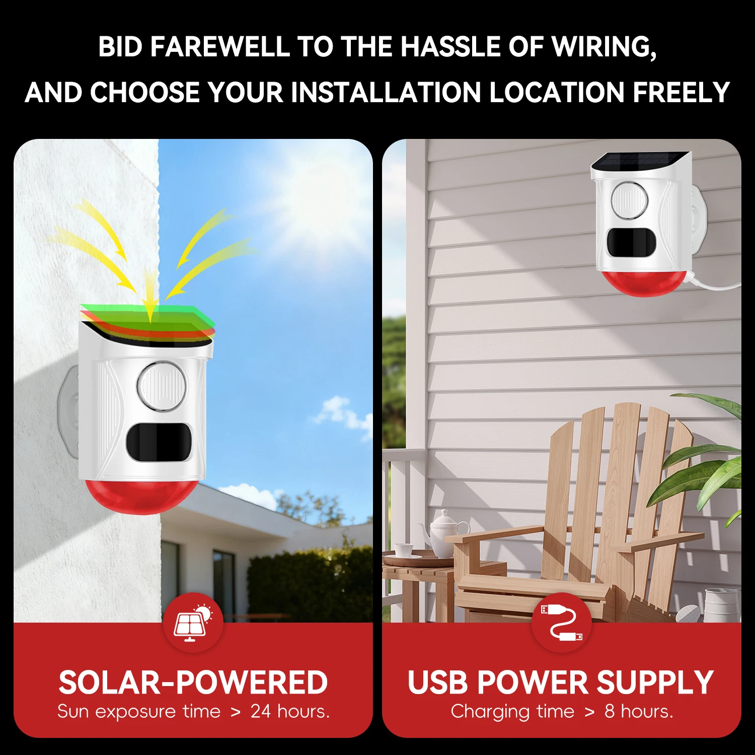 Tuya Smart WiFi Infrared Motion Detector Solar Outdoor PIR Wireless Strobe Siren Detector Sound Alarm Waterproof Remote Control