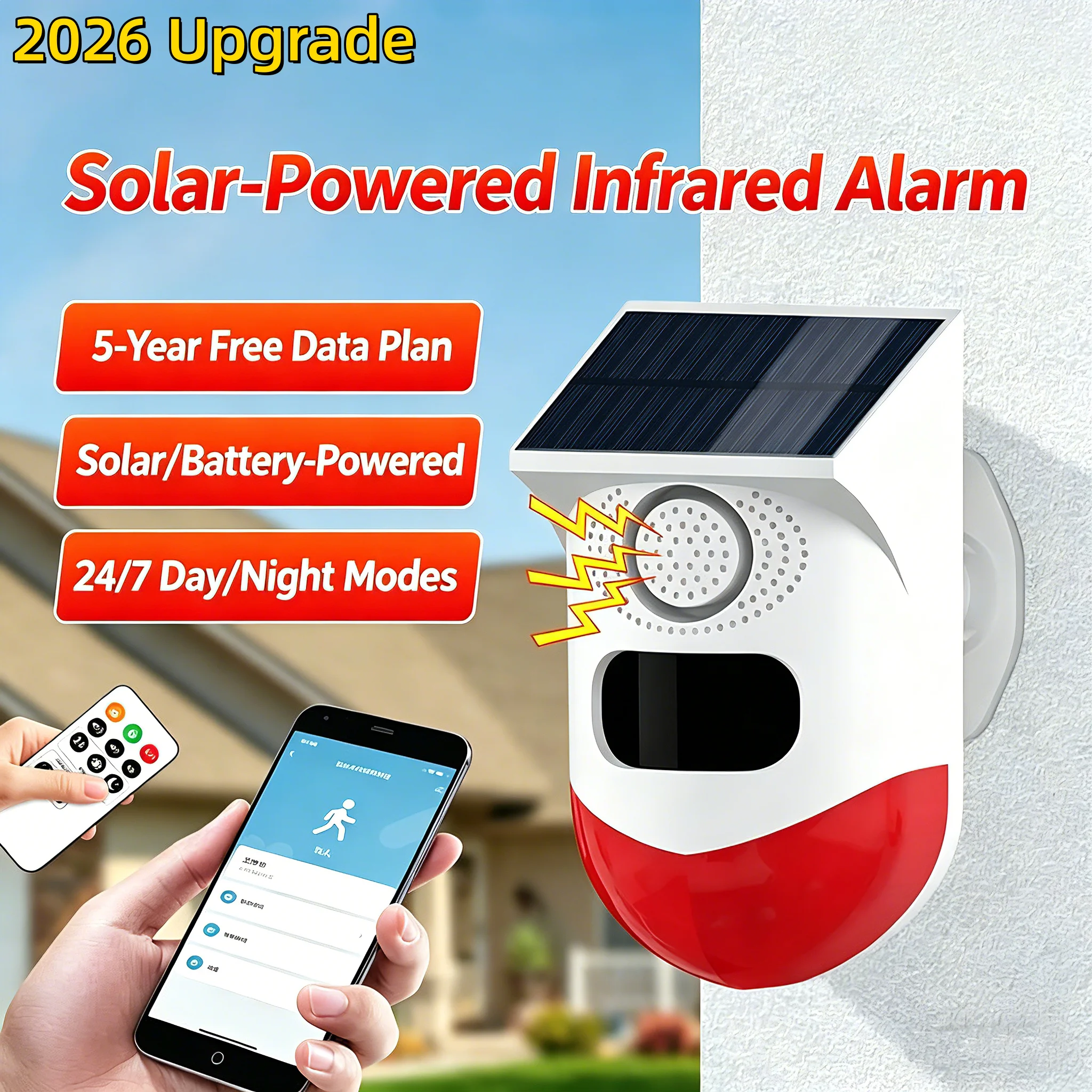 Tuya Smart WiFi Infrared Motion Detector Solar Outdoor PIR Wireless Strobe Siren Detector Sound Alarm Waterproof Remote Control