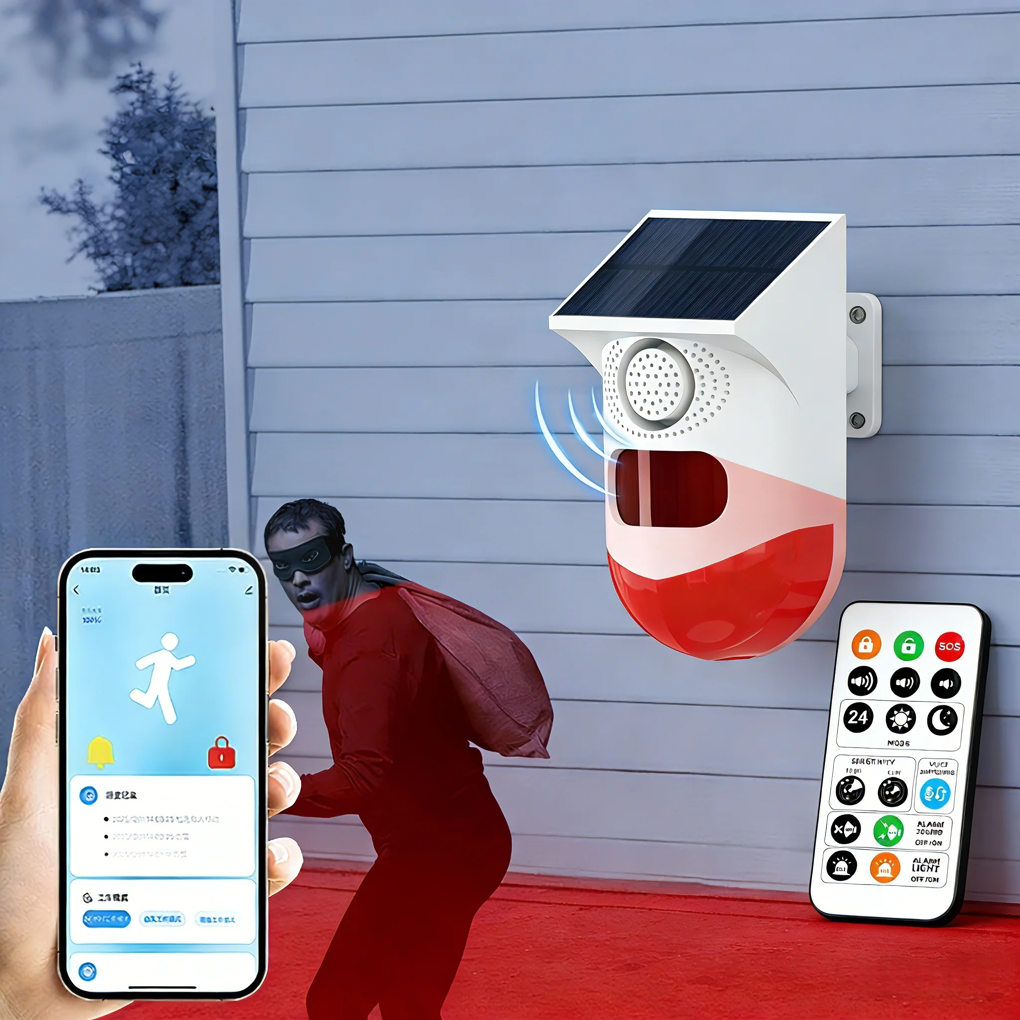 Tuya Smart WiFi Infrared Motion Detector Solar Outdoor PIR Wireless Strobe Siren Detector Sound Alarm Waterproof Remote Control