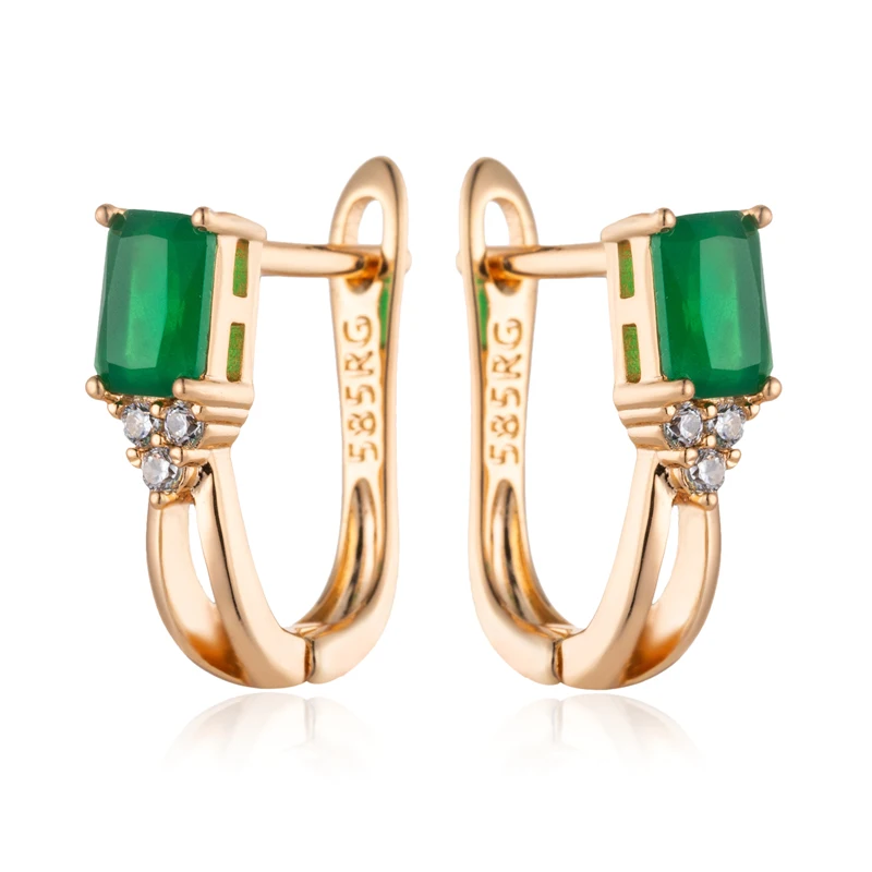 Kinel New Emerald Square Cut Zircon Drop Earrings for Women Luxury 585 Rose Gold Color High Quality Daily Fine Jewelry Best Gift