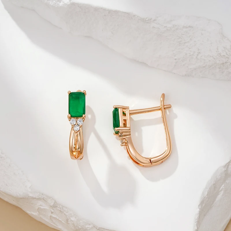 Kinel New Emerald Square Cut Zircon Drop Earrings for Women Luxury 585 Rose Gold Color High Quality Daily Fine Jewelry Best Gift