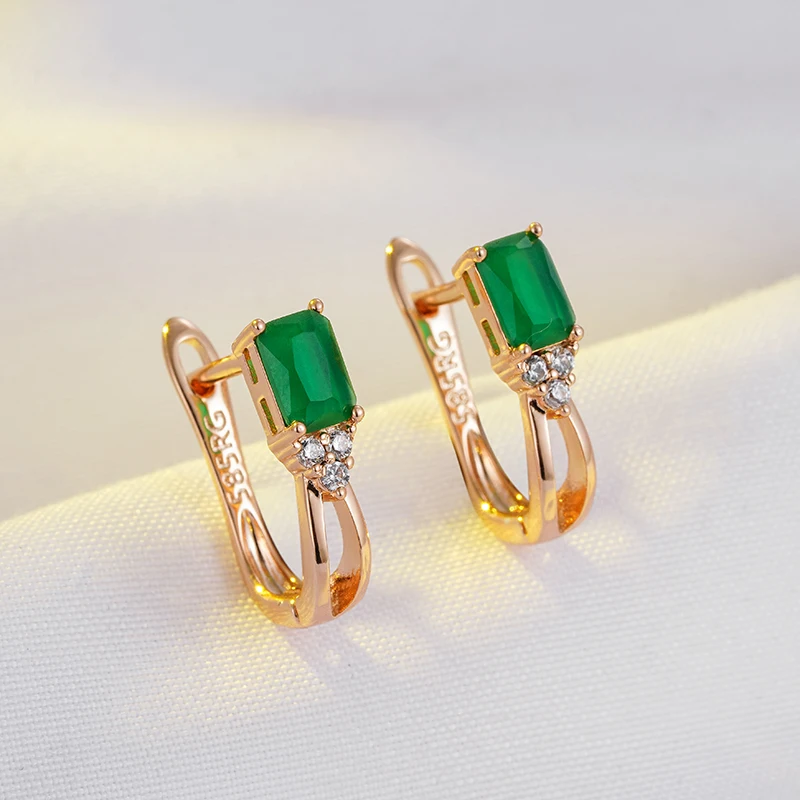 Kinel New Emerald Square Cut Zircon Drop Earrings for Women Luxury 585 Rose Gold Color High Quality Daily Fine Jewelry Best Gift