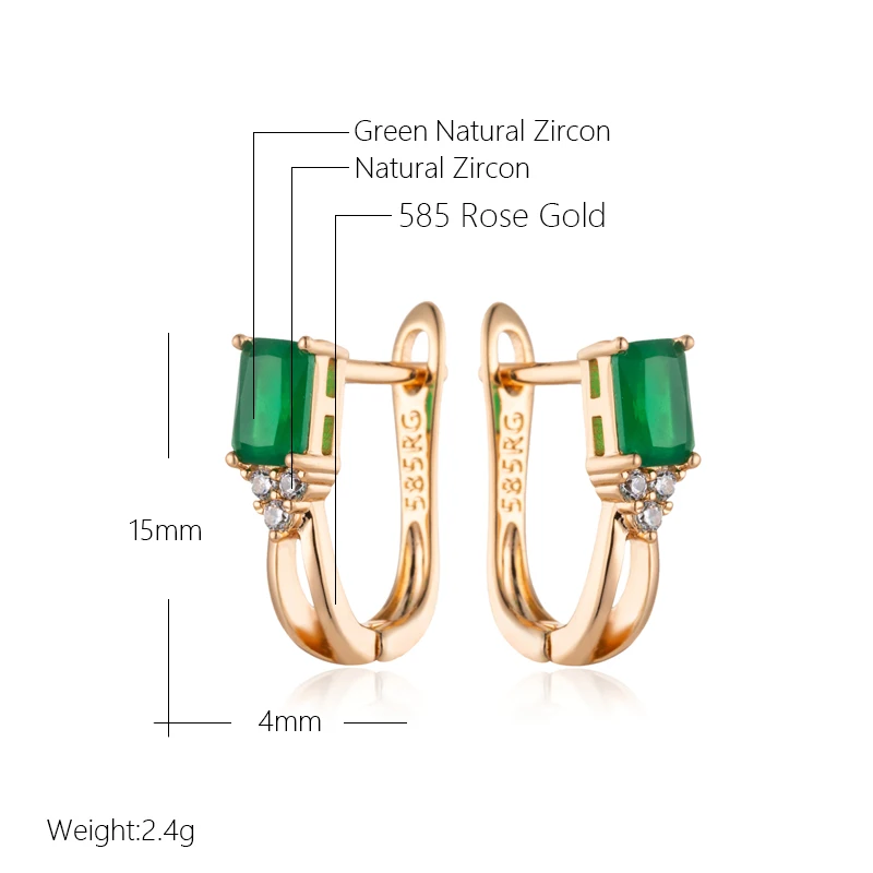 Kinel New Emerald Square Cut Zircon Drop Earrings for Women Luxury 585 Rose Gold Color High Quality Daily Fine Jewelry Best Gift