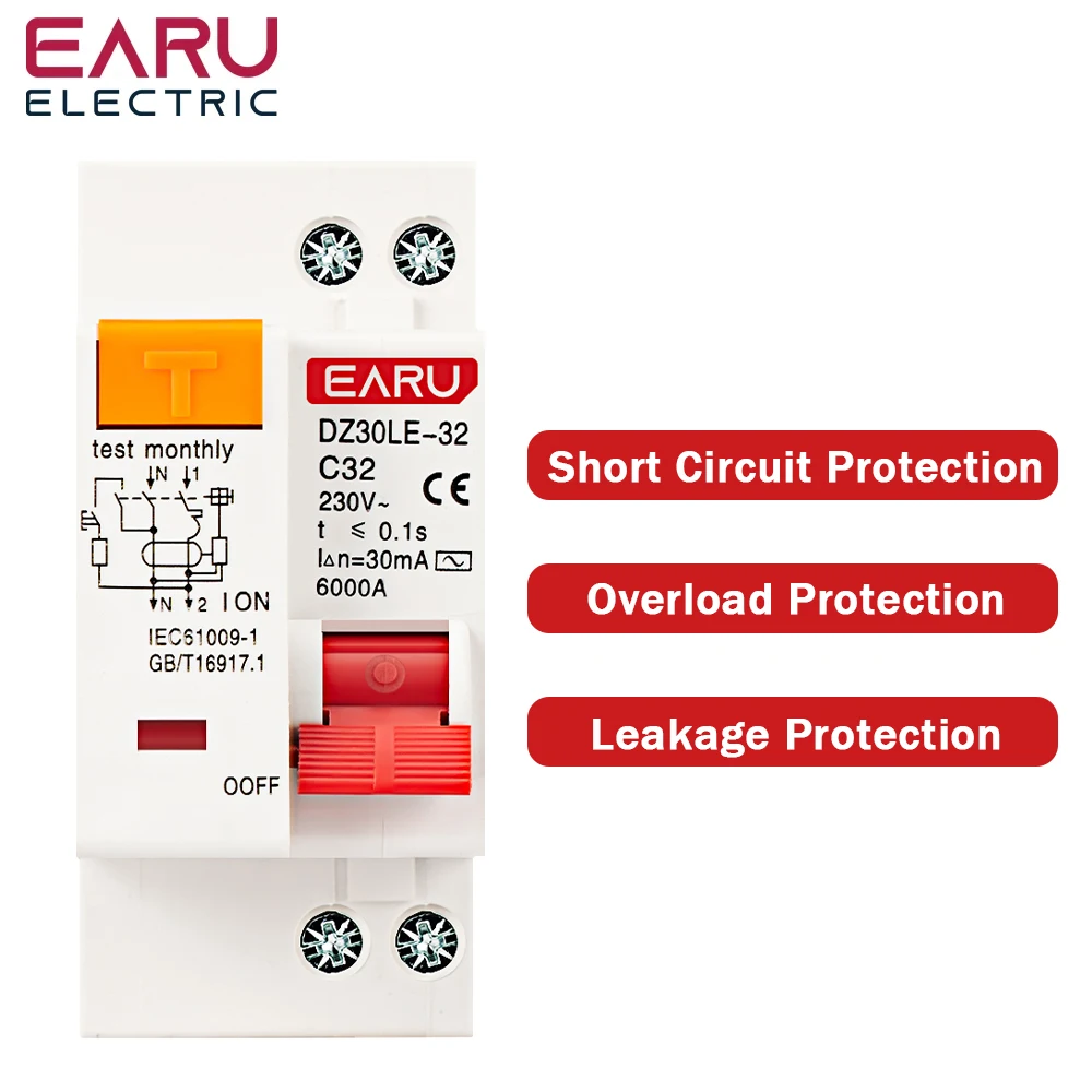 1P+N 230V DZ30L DZ40LE EPNL DPNL 6-63A Residual Current Circuit Breaker With Over And Short Current Leakage Protection RCBO MCB