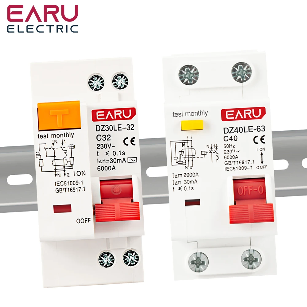 1P+N 230V DZ30L DZ40LE EPNL DPNL 6-63A Residual Current Circuit Breaker With Over And Short Current Leakage Protection RCBO MCB